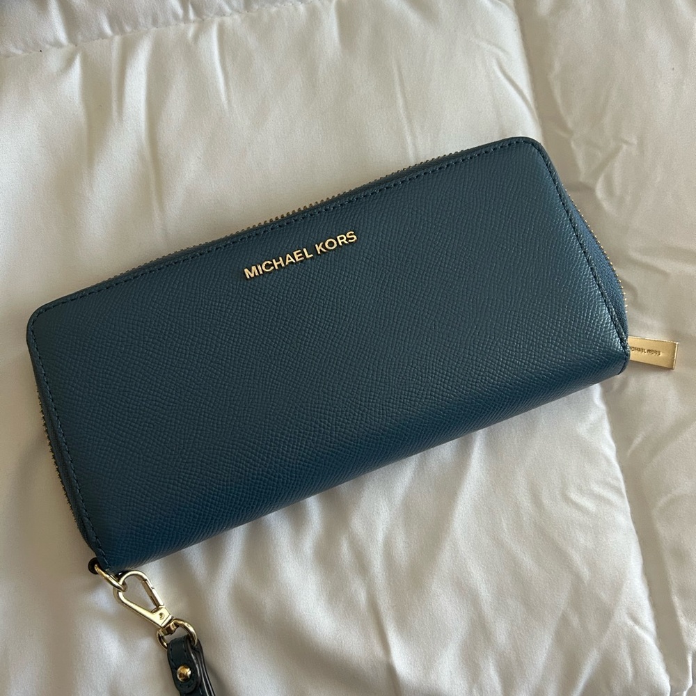 Michael Kors Teal Wallet with Gold Accents